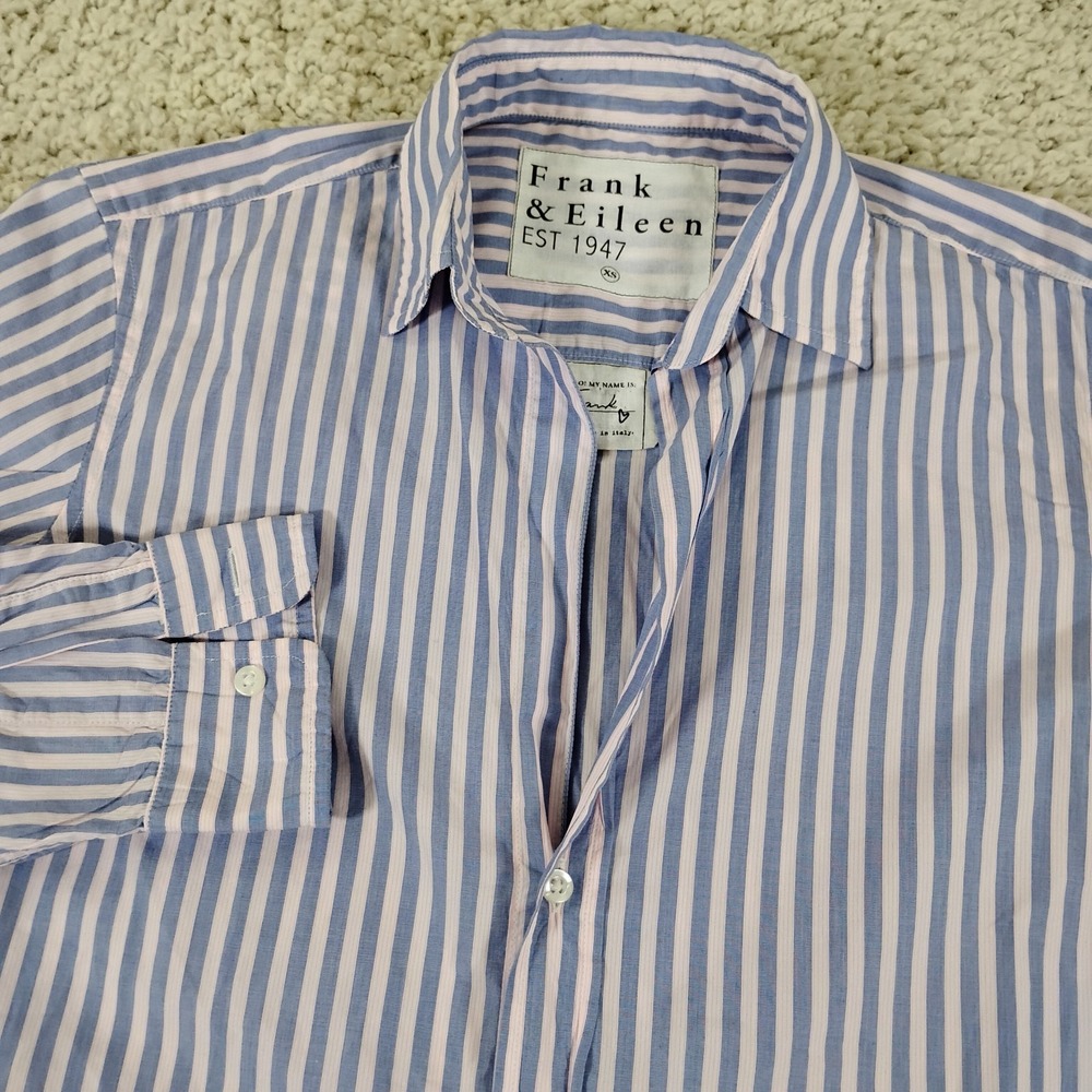 Frank & Eileen Shirt Womens XS Blue Striped Button Long Sleeve Italy Designer